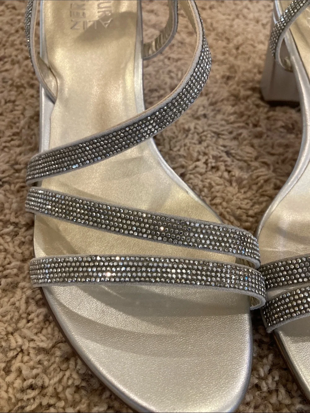 Naturalizer Silver Rhinestone Strappy Slingback Sandals